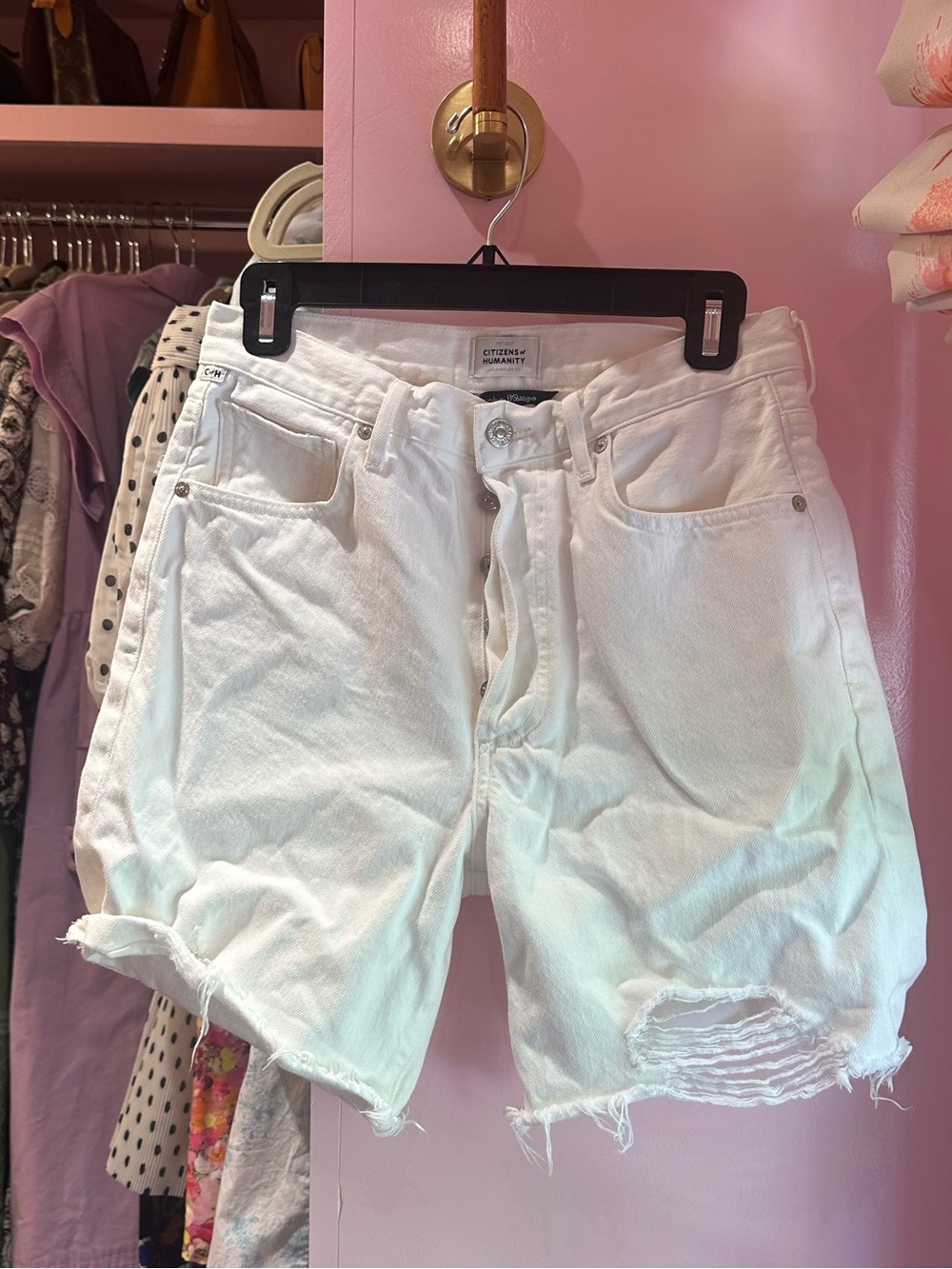 Citizens Of Humanity White Distressed Denim Shorts